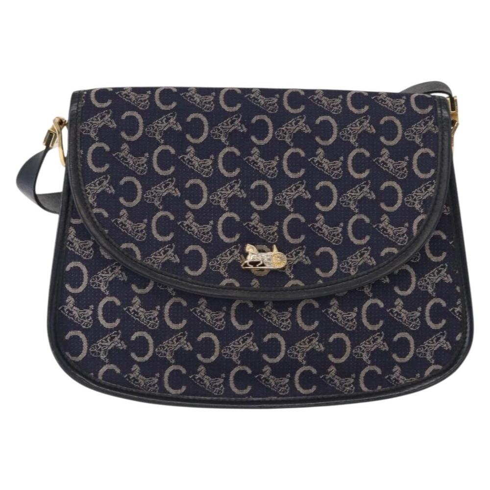Celine Leather C Sulky Horse Carriage Shoulder Bag Navy